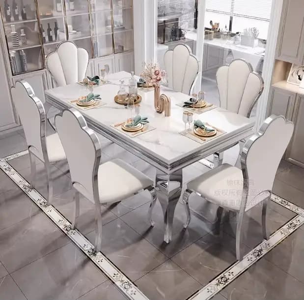 Table à manger rectangulaire en marbre italien, meubles de maison individuels, or unique, blanc, des