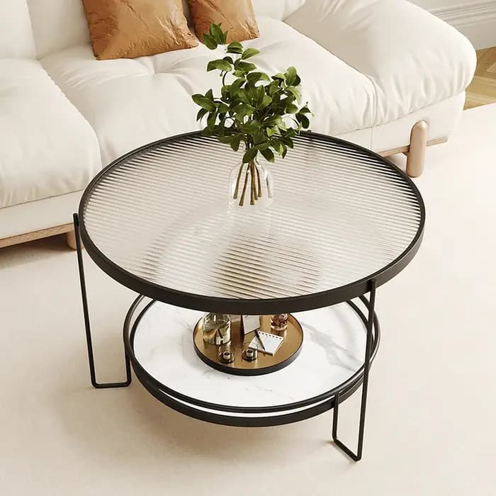 Table basse en verre salon petit appartement Simple moderne ronde Double dalle de roche petites Tables basses Жур