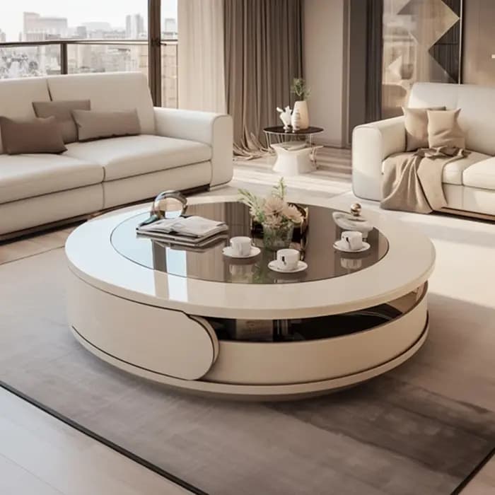 Tables basses rondes modernes tiroirs en verre