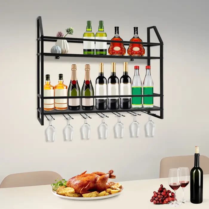Étagère à vin de Bar, porte-bouteille mural, 20 bouteilles et 7 gobelets, haute qualité