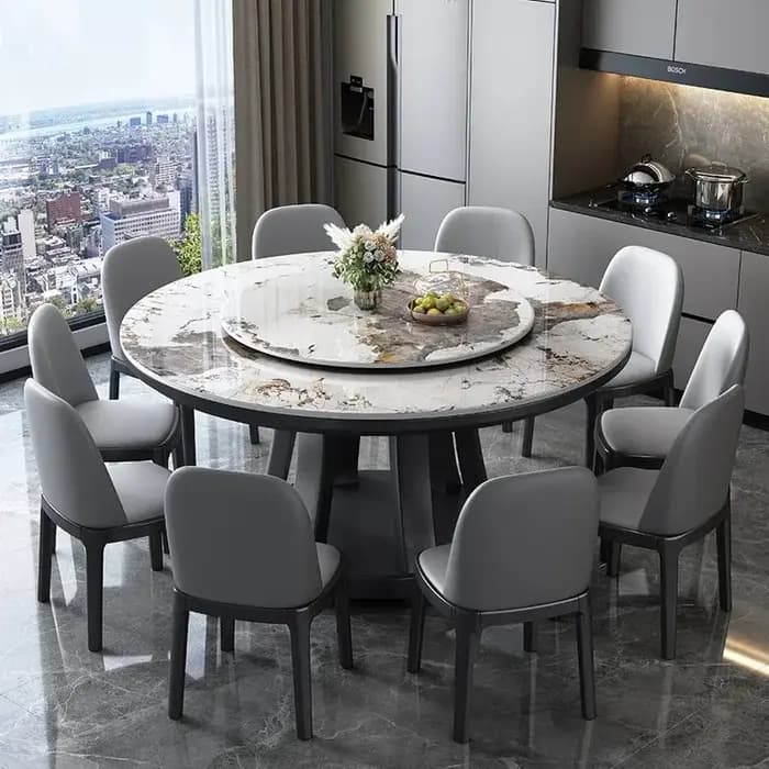 Table à manger ronde en marbre, style nordique de luxe, minimaliste, pieds de table modernes, économ