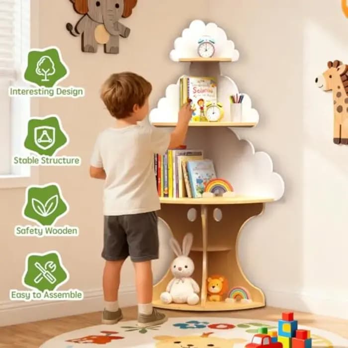 Bibliothèque pour nuage, bibliothèque d'angle Montessori peu encombrante pour tout-petits, pour cham