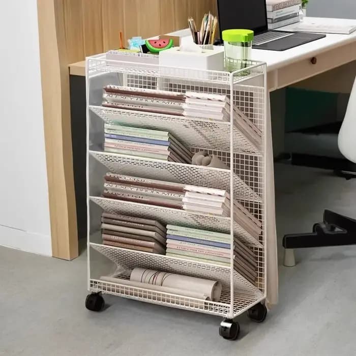 Grande bibliothèque, chariot de bibliothèque, étagère de rangement de livres mobiles, support de bibliothèque en métal, support de rangement de documents de bureau, organisateur de chambre d'enfant