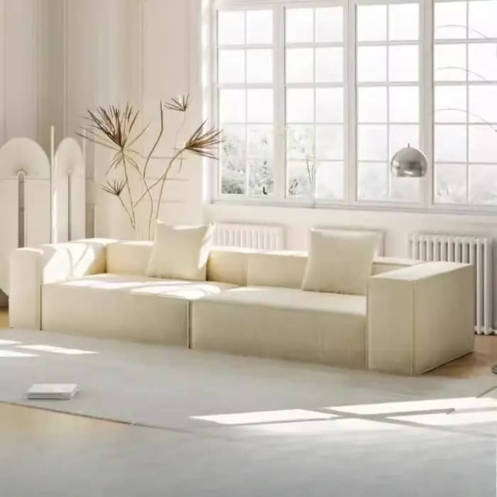 Canapé droit minimaliste italien en tissu couleur crème, compressé sous vide, pour salon, mobilier d