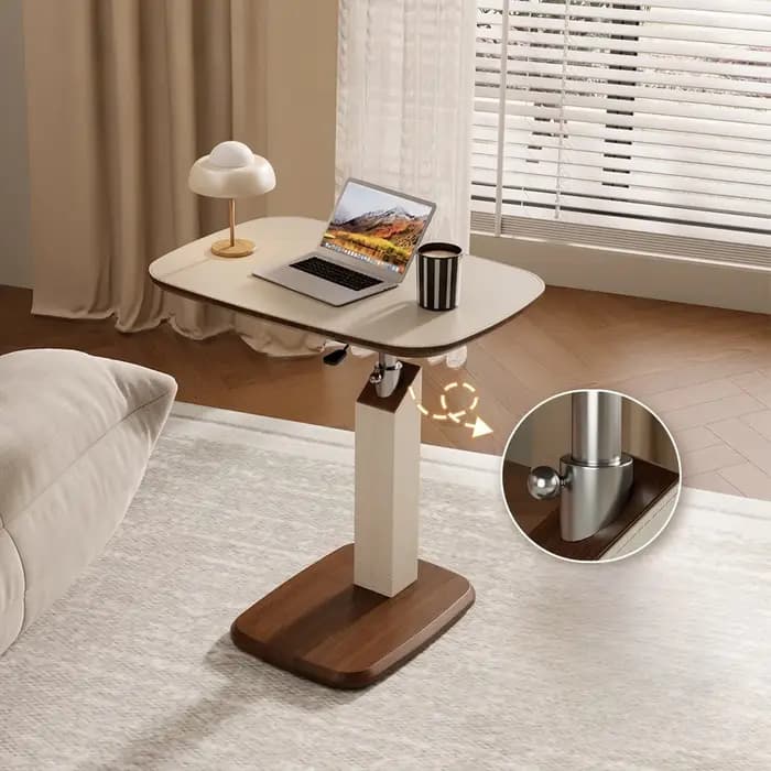 Table d'appoint réglable en cuir et métal style Mid-Century