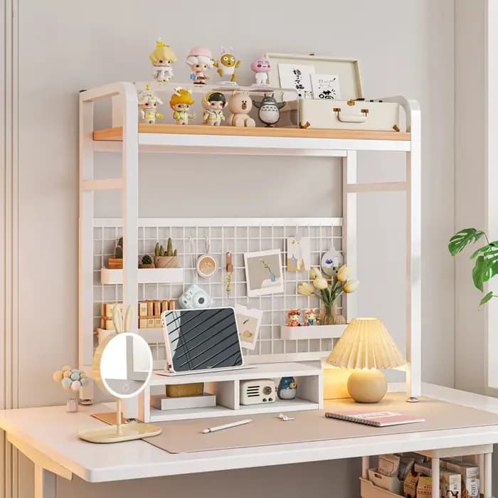 Bibliothèque de bureau à grille, étagère à plusieurs niveaux en fer forgé, Table de bureau d'ordinat