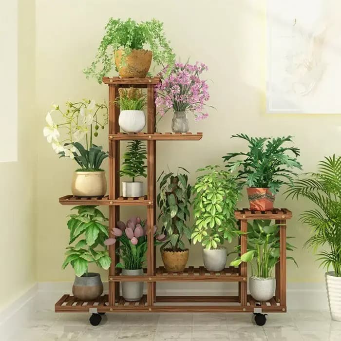 Support pour plantes en bois multicouche, support pour Pot de fleurs roulant d'intérieur et d'extéri