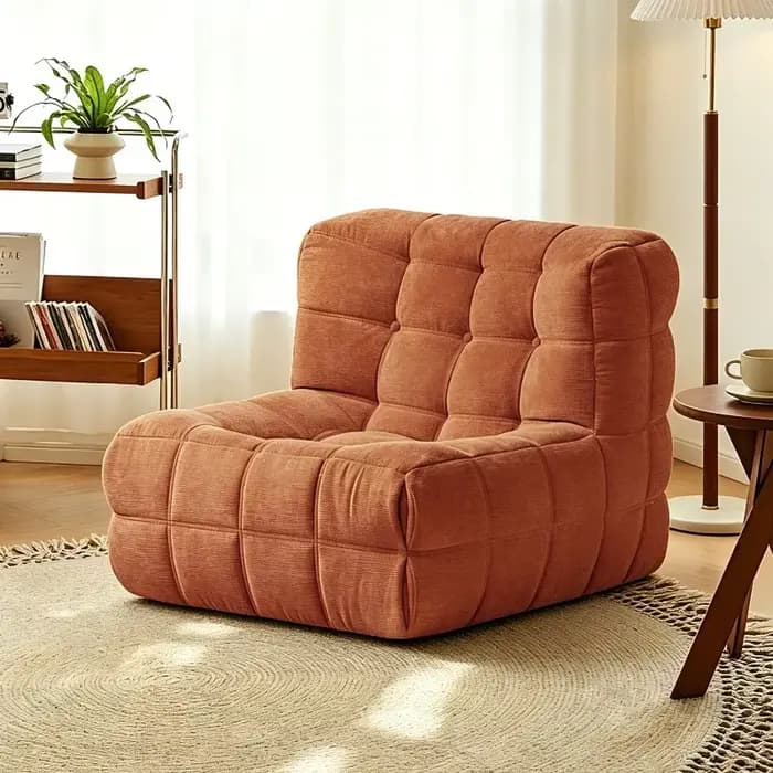 Fauteuil de sol rétro décontracté pour salon, balcon, chambre à coucher, style tatami, avec tissu gaufré et coussin épais confortable.