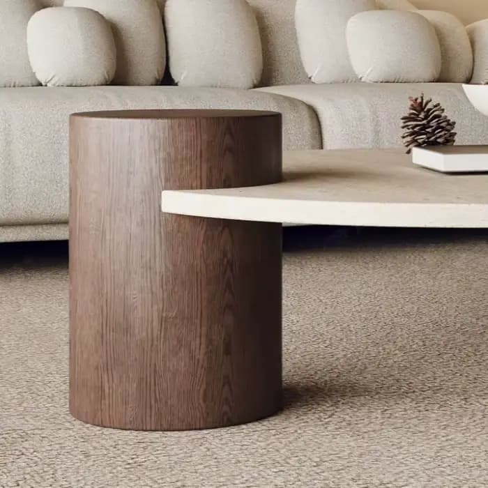 Table basse ronde en travertin pour salon