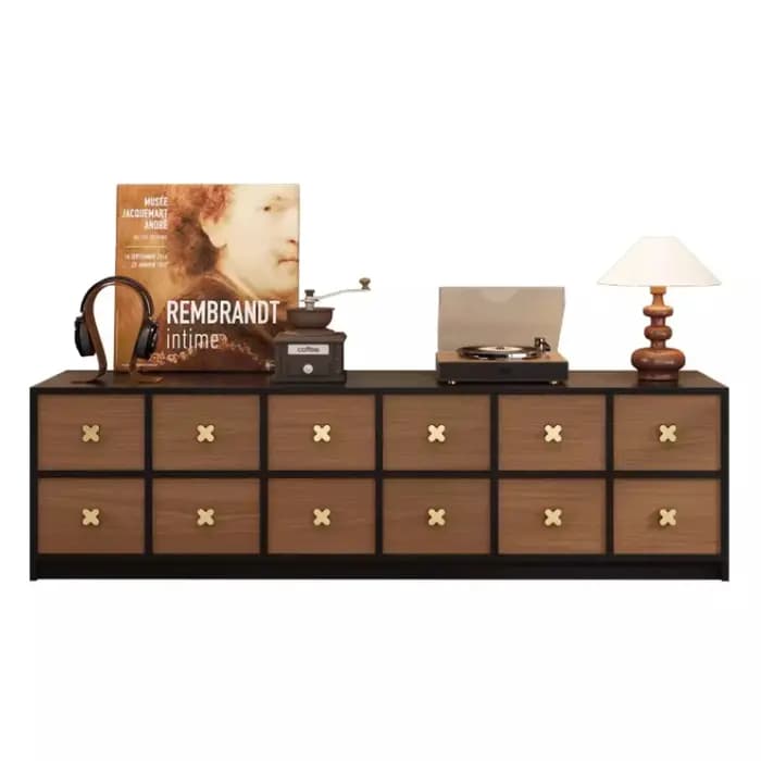 Meuble TV rétro 200 cm en bois brillant