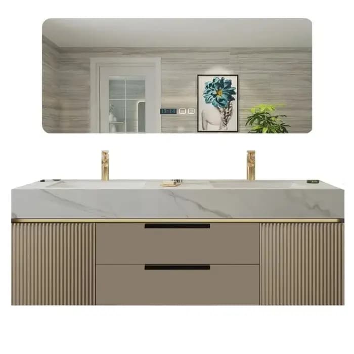 Meuble de salle de bain de luxe en bois avec tiroirs étanches, design élégant, ensemble complet de r