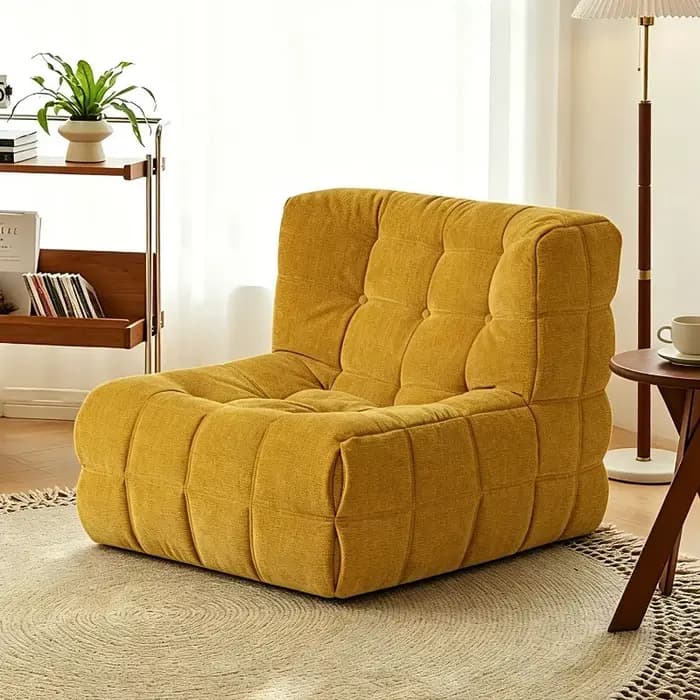 Fauteuil de sol rétro décontracté pour salon, balcon, chambre à coucher, style tatami, avec tissu gaufré et coussin épais confortable.