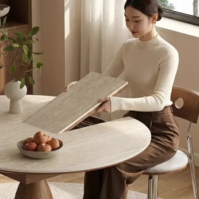 Table à manger ronde rétractable en dalle de roche de luxe moderne 90cm 100cm 110cm et ensemble de 4