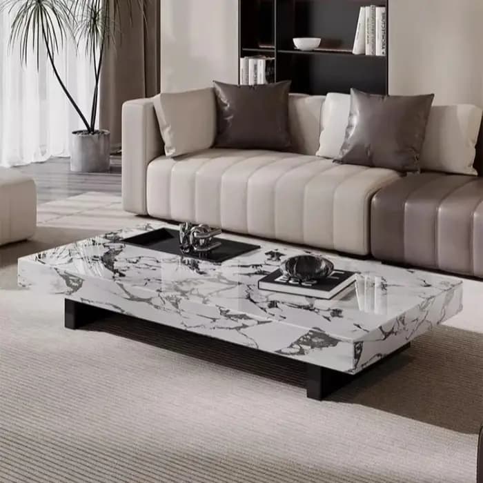 Table basse rectangulaire minimaliste en pierre avec rangement