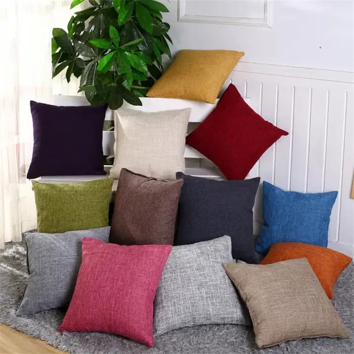 Housse de coussin de canapé en coton et lin de couleur unie 40x40cm/45x45cm