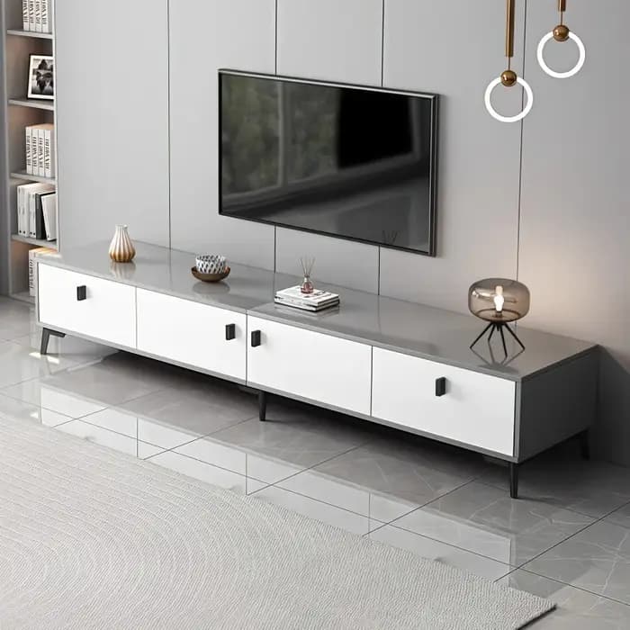 Meuble TV de luxe moderne, centre de divertissement brillant, console multimédia à panneaux en bois,