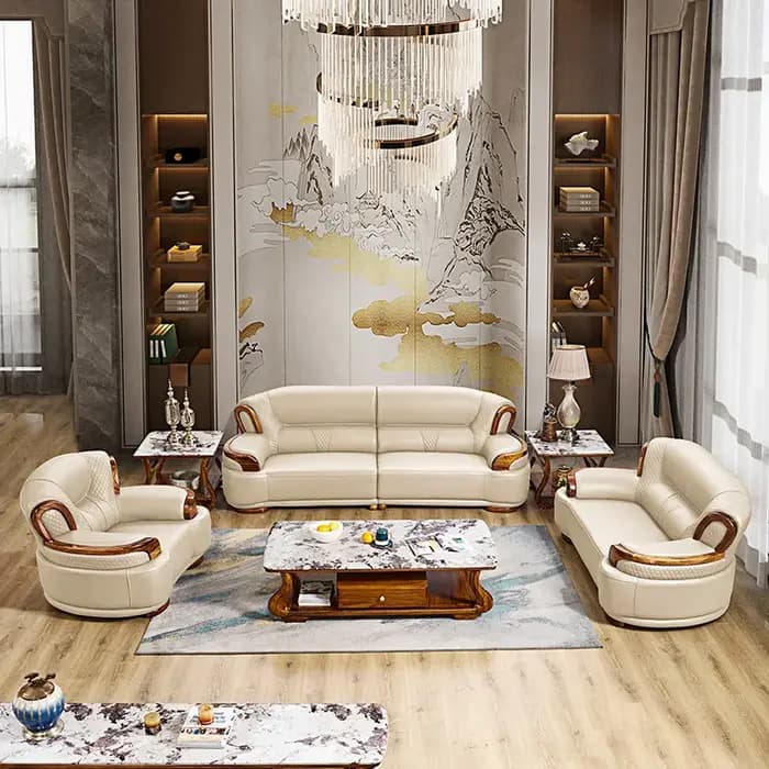 Canapé de Salon familial moderne en cuir véritable