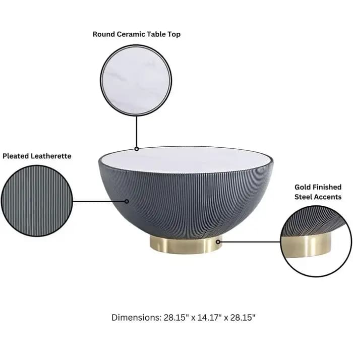 Anderson Modern 28,15" Table basse ronde 2.0 - Plateau en céramique et marbre, détails élégants en s