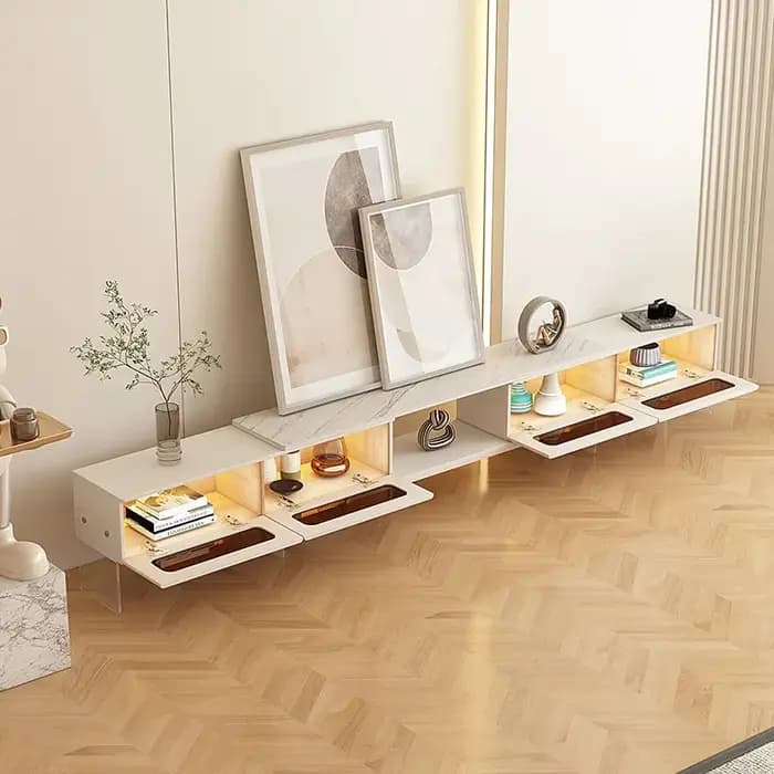 Meuble TV rétractable, vitrine