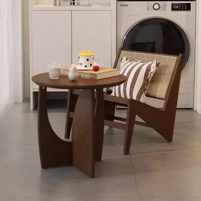 Table d'appoint ronde nordique en bois massif