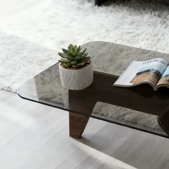 Table basse de rangement en verre