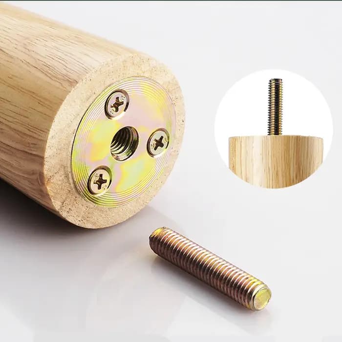 4 pièces M6/M8/M10 vis pieds de meubles en chêne styles européens conique en bois de caoutchouc pied de canapé