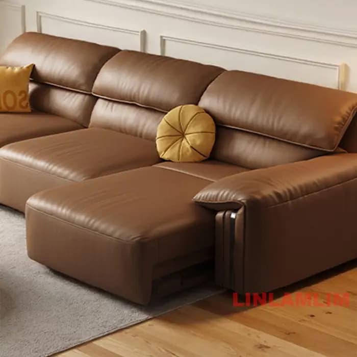 Canapé-lit convertible moderne en cuir véritable – Canapé-lit électrique multifonctionnel avec siège