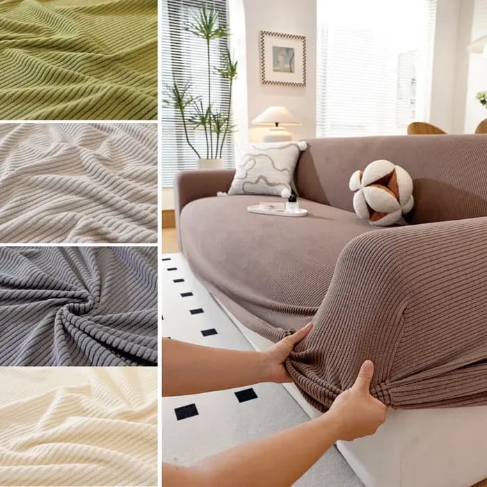 Housse de canapé de couleur unie avec bande élastique