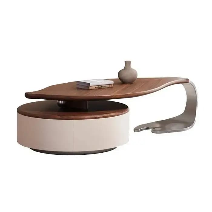 Table basse en placage de noyer en forme de feuille moderne personnalisée, lumière de luxe pour salo