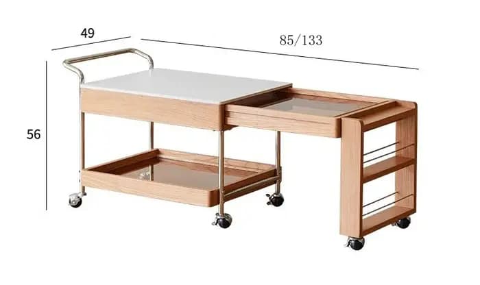 Gorange – Table basse mobile et extensible, meuble en bois massif de cerisier et dessus en ardoise,