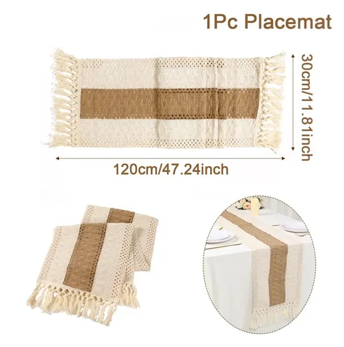 Chemin de Table Boho pour décoration de maison d'été avec glands, chemin de Table rustique en toile