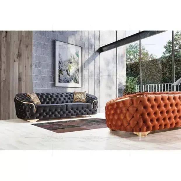 Linlamlim Canapé sectionnel Chesterfield classique avec boutons en tissu
