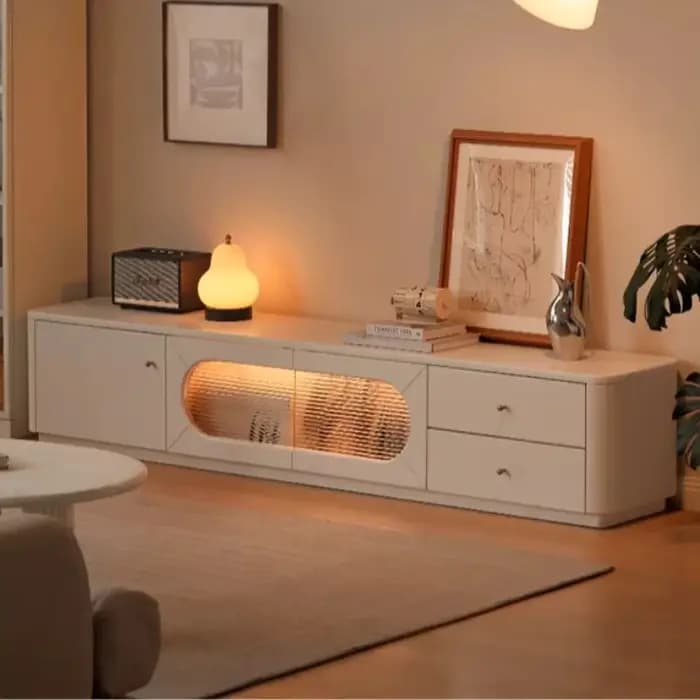 Meuble TV d'angle de luxe brillant de 50 pouces avec portes vitrées