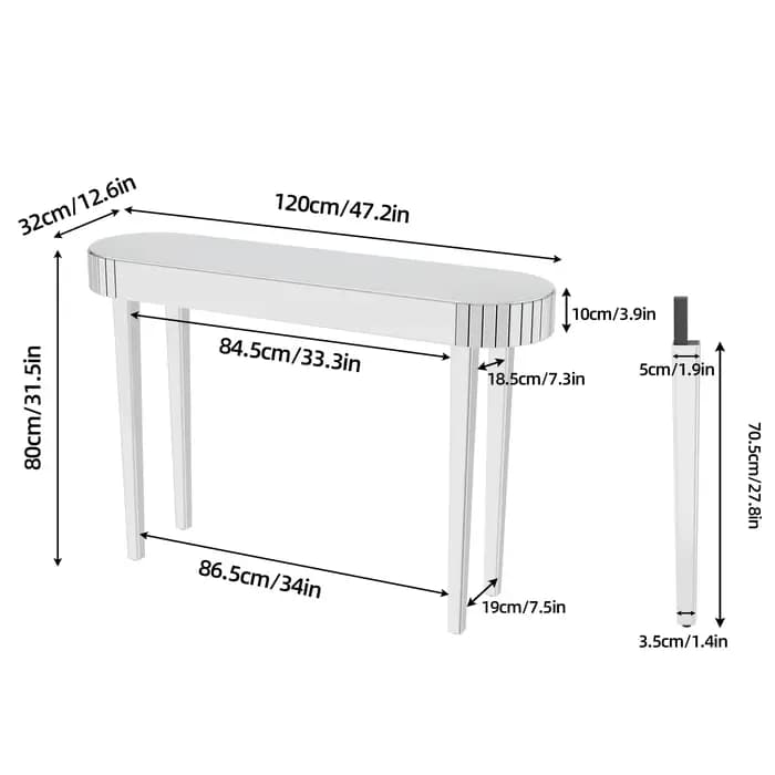 Table console miroir finition lisse, coiffeuse de maquillage miroir pour femmes, bureau de bureau à