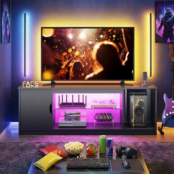 Support TV LED 57 pouces pour téléviseurs 55/60/65 pouces - Centre de divertissement gaming avec écl