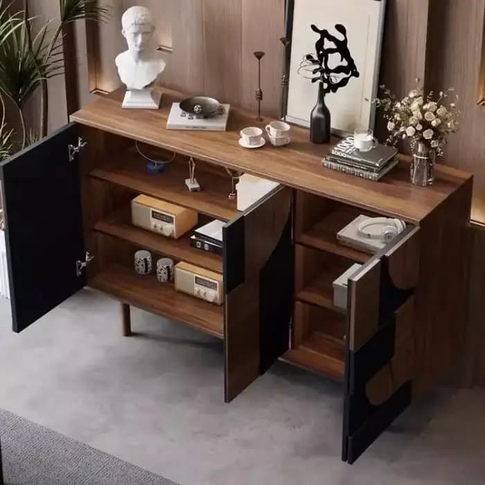 Meubles de salon de luxe noirs avec rangements, armoires murales d'angle pour salon, meubles de mais
