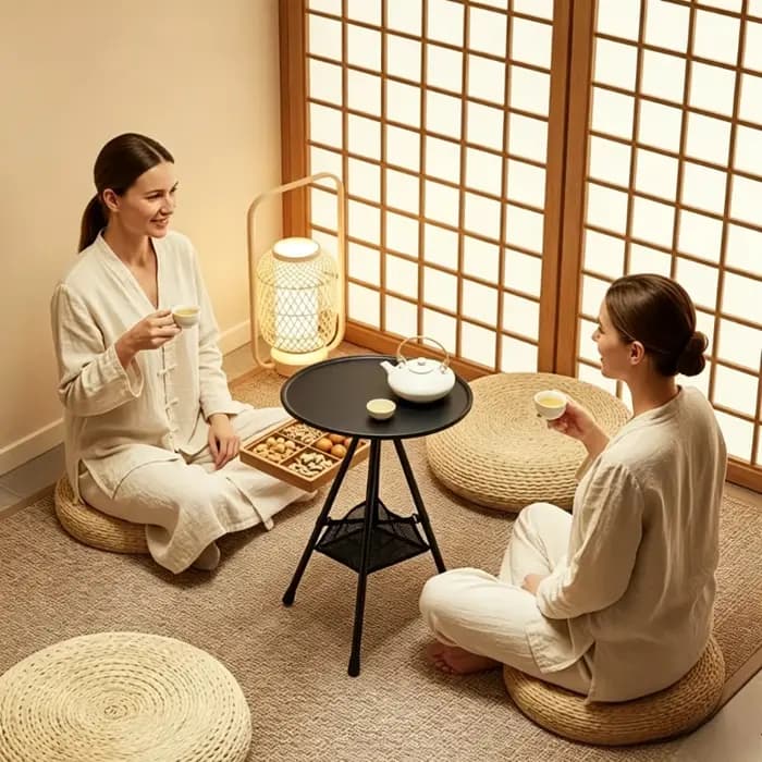 Table moderne pliable avec plateau à collation et bords surélevés - Gain de place, idéale pour chambre à coucher, baie vitrée - Table basse autoportante