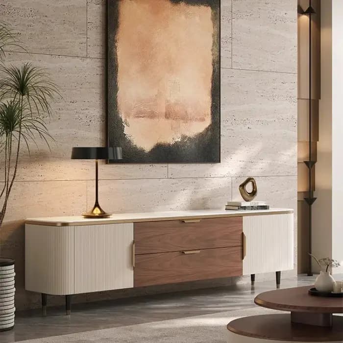 Meuble TV vertical en marbre et bois massif