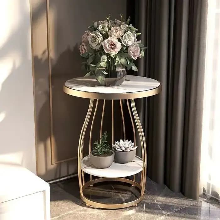 Table basse ronde en pierre frittée, Table d'appoint de luxe résistante aux taches pour canapé, Tabl