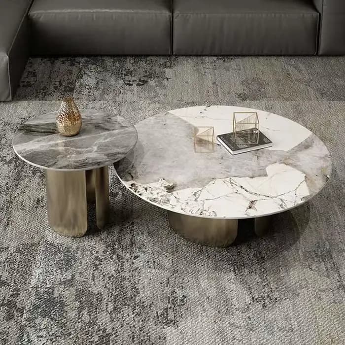Tables basses minimalistes modernes effet marbre rond Table d'appoint en métal blanc Simple luxe Mes