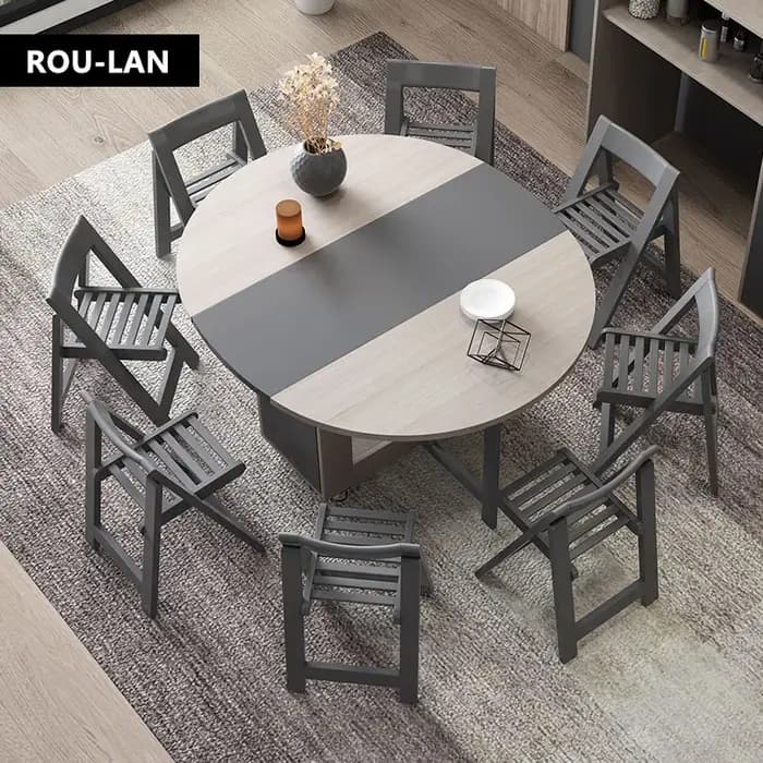 Table à manger pliante avec chaises pliantes, meuble multifonctionnel, rond et mobile, à la mode