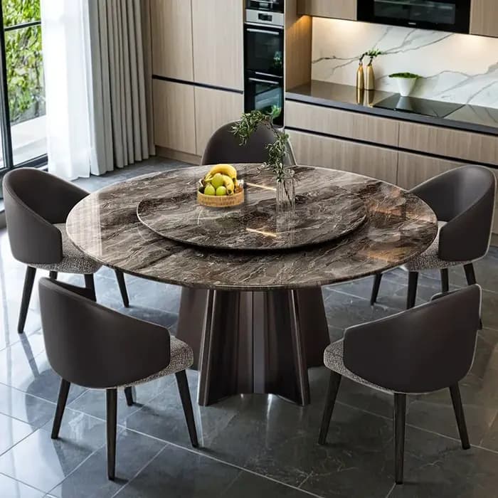Ensemble table et chaises rondes en marbre de luxe italien, style moderne, pour salon, meubles minimalistes et gain de place, tables à manger