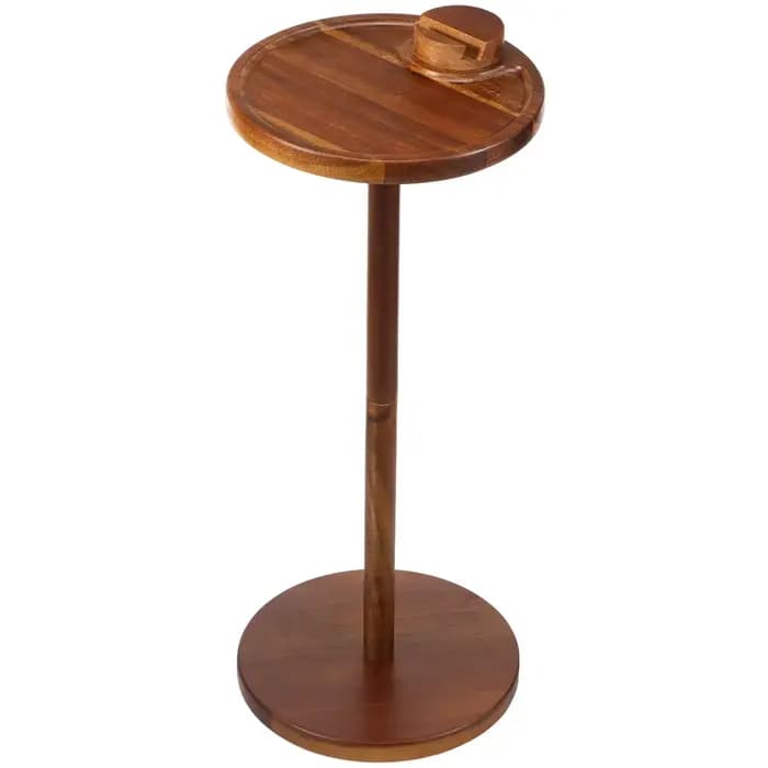 Mini table d'appoint en bois élégante, petite table ronde avec support pour téléphone et base lestée