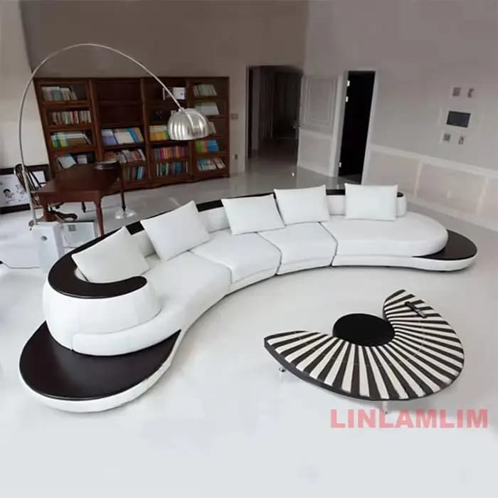Canapé sectionnel incurvé moderne de luxe en cuir véritable