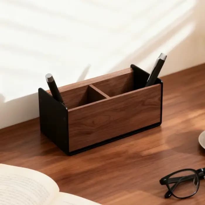 Organisateur de bureau en bois massif noyer avec supports en alliage d'aluminium – Rangement pratique pour fournitures