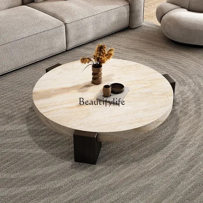 Wabi-sabi Style marbre naturel travertin Table basse en bois massif lumière de luxe moderne maison A