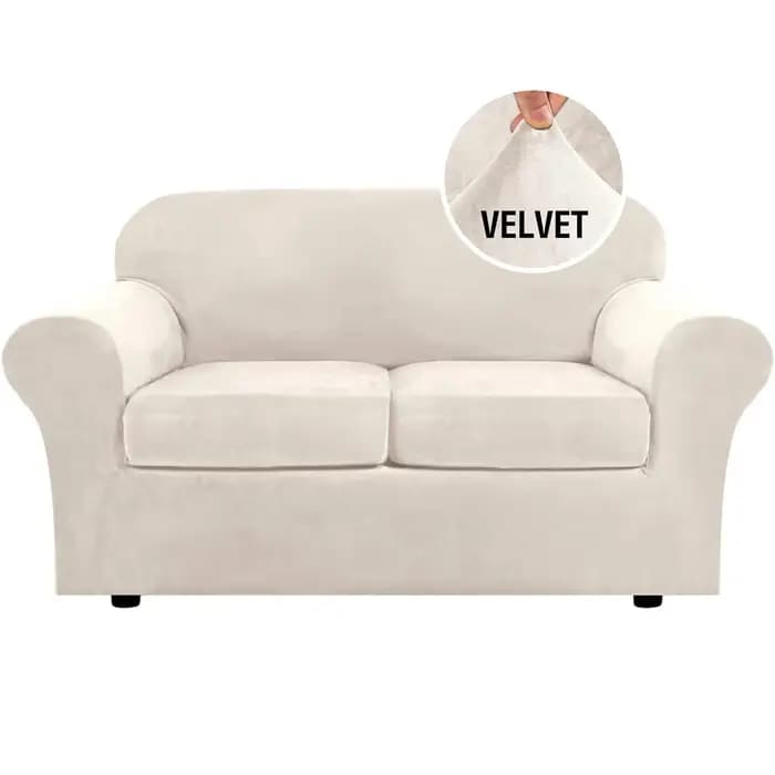 Housses antidérapantes de canapé extensibles en velours peluche 1/2/3 places avec coussin séparé