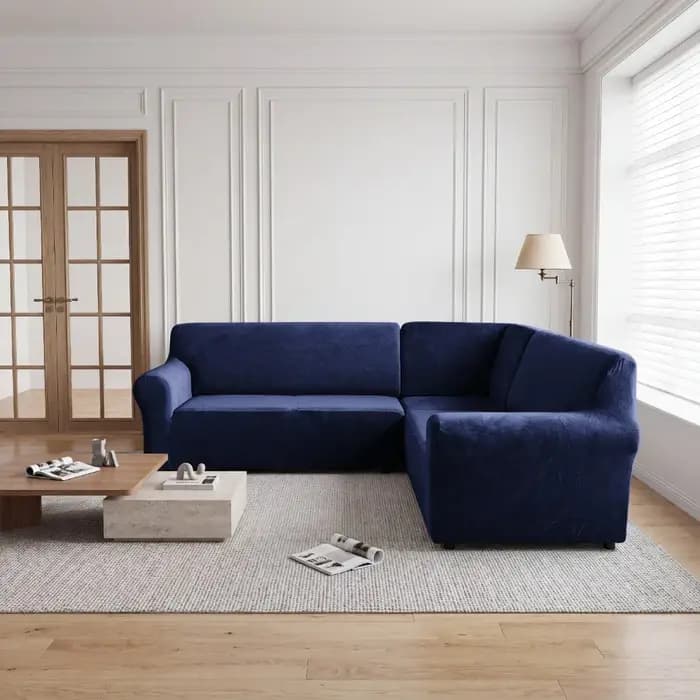 Housse de canapé d'angle en velours en forme de L
