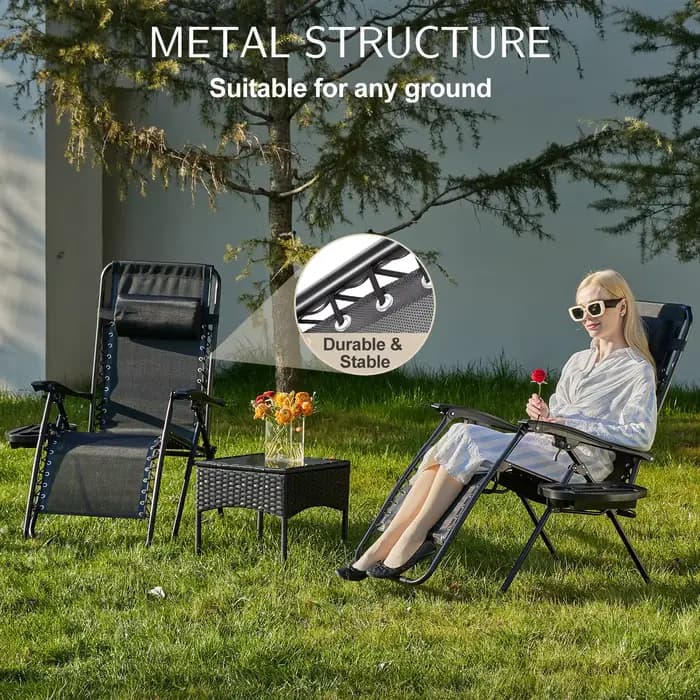 JIAN-Ensemble de 2 chaises inclinables portables ontariGravity, avec plateaux porte-gobelet, oreille