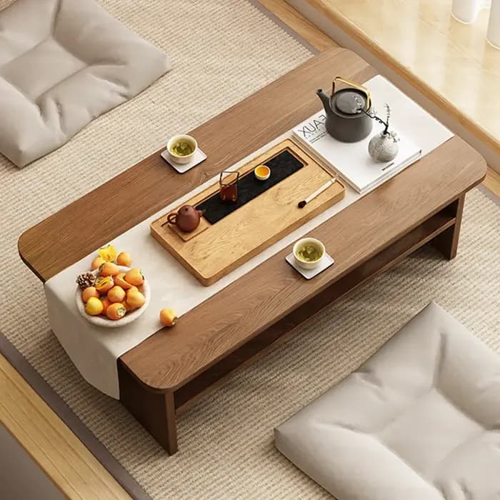 Table basse japonaise à profil bas pour baie vitrée